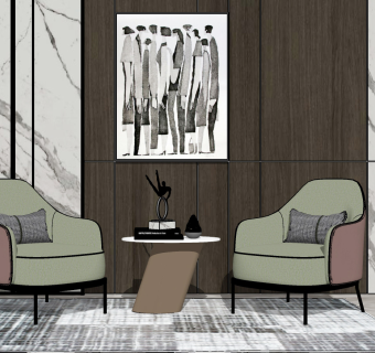 87现代单人沙发茶几组合 现代轻奢布艺单人沙发  休闲椅 休闲沙发su草图模型下载