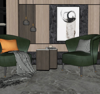 94现代风格单人沙发_休闲单人沙发茶几组合 休闲椅 休闲沙发 布艺单人沙发su草图模型下载