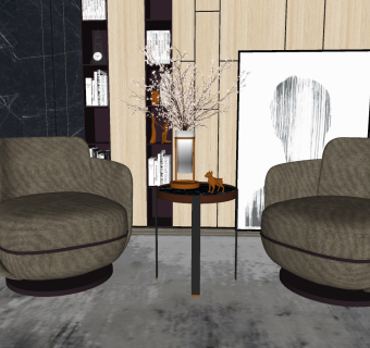 95现代风格单人沙发_休闲单人沙发茶几组合 休闲椅 休闲沙发 布艺单人沙发su草图模型下载