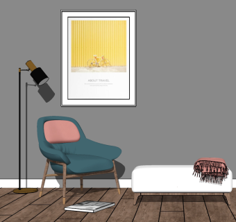 104北欧单人沙发 脚踏 休闲椅 北欧沙发 北欧实木布艺单人沙发su草图模型下载