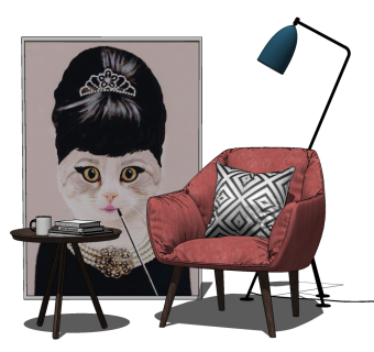 105北欧时尚单椅茶几组合 北欧单人沙发 脚踏 休闲椅 北欧沙发 北欧实木布艺单人沙发su草图模型下载