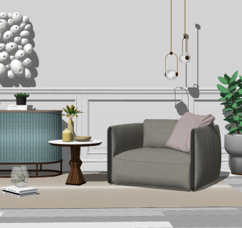 106现代风格单人沙发_休闲单人沙发茶几组合 休闲椅 休闲沙发 布艺单人沙发su草图模型下载