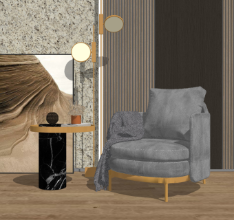 115现代单人休闲沙发 休闲椅 休闲沙发 单人椅 吊灯 角几圆几su草图模型下载