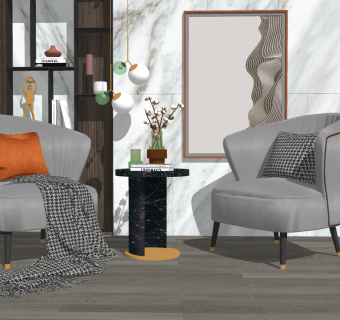 116现代单人休闲沙发 休闲椅 休闲沙发 单人椅 吊灯 角几圆几su草图模型下载