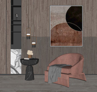 119现代单人沙发 边几组合 吊灯 墙饰 休闲椅 休闲沙发 单人椅su草图模型下载