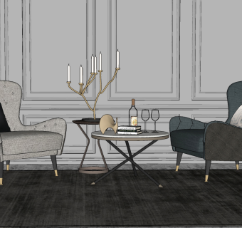 129现代单人休闲沙发 吊灯 角几圆几 现代皮革单人沙发 休闲单人沙发 单椅 单人沙发su草图模型下载