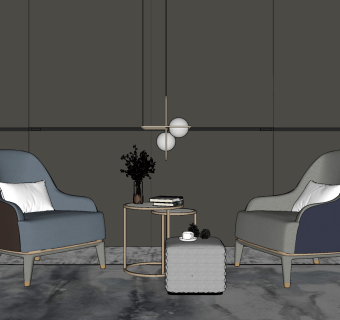 132现代奢华单人沙发椅 茶几 灯具 摆件 轻奢单人椅 轻奢休闲椅 轻奢休闲沙发su草图模型下载