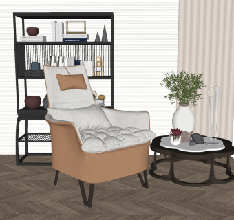 139新中式装饰柜单人沙发  新中式单人椅 新中式单人沙发 茶几 摆件 书架su草图模型下载