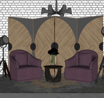 140现代沙发屏风 落地灯 吊灯 边几 地毯su草图模型下载