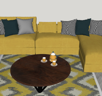 18现代风格多人转角沙发 宜家布艺三人沙发 布艺多人沙发su草图模型下载