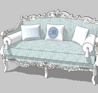 24欧式古典雕花多人沙发 欧式三人沙发 欧式古典布艺多人沙发su草图模型下载