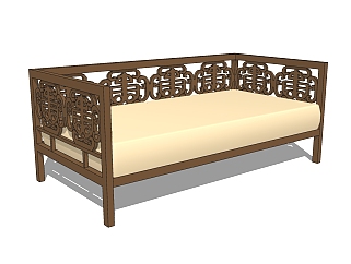 31中式实木雕花沙发座椅 罗汉床 床榻 卧榻 中式沙发su草图模型下载