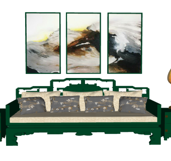 33中式实木雕花沙发座椅组合  罗汉床 床榻 卧榻 中式沙发su草图模型下载