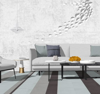 51现代多人沙发茶几组合  现代三人布艺沙发 布艺多人沙发 单人沙发 单椅 背景墙su草图模型下载