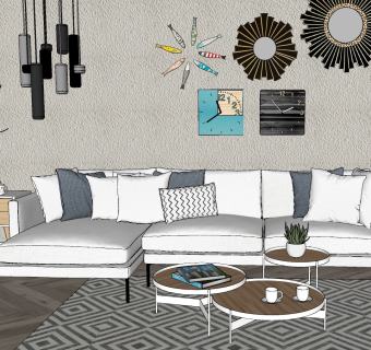 53北欧 转角 多人沙发茶几组合  三人沙发 布艺沙发  沙发 茶几挂件组合 挂饰 墙饰su草图模型下载