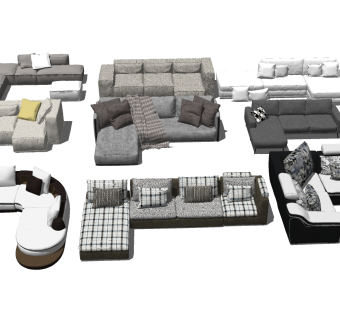 55 L形沙发 转角沙发集合 布艺沙发 皮革沙发 弧形沙发 异形沙发su草图模型下载