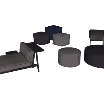 60现代沙发脚踏组合 脚踏 沙发凳 贵妃榻 床尾踏 脚踏 沙发凳 贵妃榻  矮凳 现代多人沙发su草图模型下载
