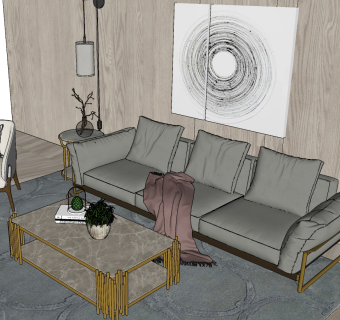62后现代沙发茶几组合  多人沙发 布艺沙发 休闲三人沙发 单人沙发  单椅 壁灯 茶几 边几 落地灯su草图模型下载