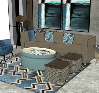 70现代布艺休闲沙发茶几组合 皮革双人沙发组合 现代三人沙发  单人沙发 单椅su草图模型下载