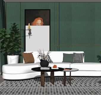 71北欧现代轻奢沙发 轻奢多人沙发茶几组合  弧形沙发 布艺沙发 皮革沙发 背景墙su草图模型下载