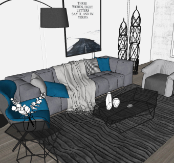 73现代沙发休闲椅落地灯组合 休闲多人沙发 三人沙发 单人沙发 单椅 摆件 干花 落地灯su草图模型下载