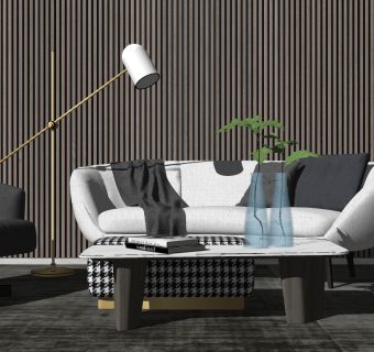 74现代北欧沙发茶几组合 北欧现代轻奢沙发 现代布艺休闲沙发su草图模型下载