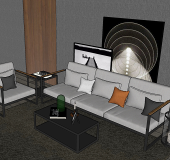 109现代多人沙发茶几休闲椅组合 现代组合沙发 单人沙发 单椅 三人沙发  茶几 边几 休闲椅 挂画 垃圾桶 饰品摆件 摆件su草图模型下载