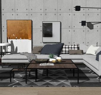 111现代布艺转角多人沙发  现代风格多人沙发_ 现代布艺休闲沙发 双人沙发组合 现代三人沙发 单椅 单人沙发  落地灯su草图模型下载