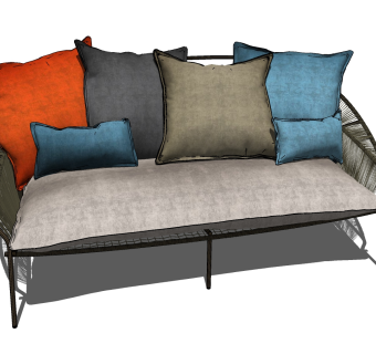 118现代户外休闲椅 现代风格多人沙发  布艺沙发 沙发靠枕 抱枕 简约时尚三人沙发su草图模型下载