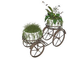 植物盆景 盆栽  组合 自行车盆栽 su草图模型下载
