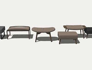 02新中式沙发脚踏 沙发凳  新中式床尾凳 实木凳子 沙发座椅 躺椅su草图模型下载