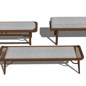 06新中式沙发脚踏 沙发凳  新中式床尾凳 实木凳子 沙发座椅su草图模型下载