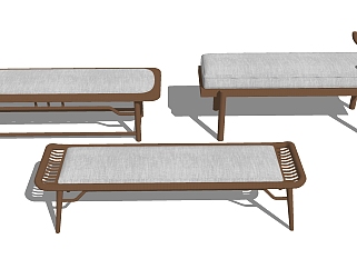 06新中式沙发脚踏 沙发凳  新中式床尾凳 实木凳子 沙发座椅su草图模型下载