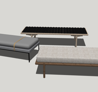 17新中式沙发脚踏 沙发凳  新中式床尾凳 实木凳子 沙发座椅 躺椅su草图模型下载