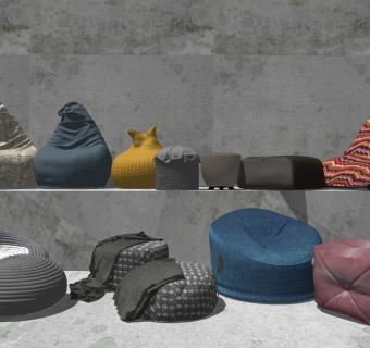 02现代风格懒人沙发 休闲躺椅 脚踏 沙发凳 布艺圆凳 坐垫 靠垫 方凳su草图模型下载