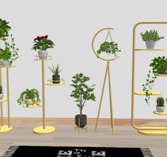 花架盆栽绿植 金属装饰架 su草图模型下载