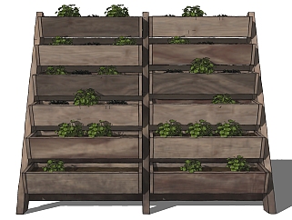 植物盆栽 装饰木质置物架su草图模型下载