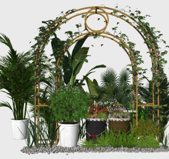 绿植盆栽组合 进行花环拱架 绿植盆栽 装饰植物su草图模型下载
