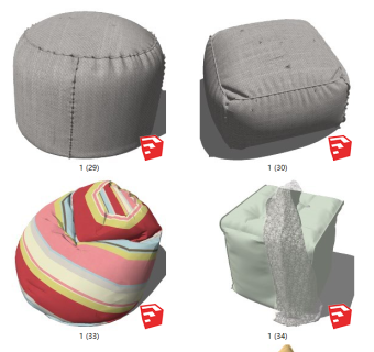 77现代休闲懒人沙发 懒人躺椅 脚踏 坐垫 沙发垫 单人沙发 圆凳 方凳su草图模型下载