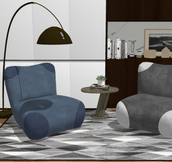 31现代懒人沙发茶几组合 坐垫 懒人沙发 休闲躺椅 脚踏  单人沙发 沙发凳 边几 茶几 陈设 摆件su草图模型下载