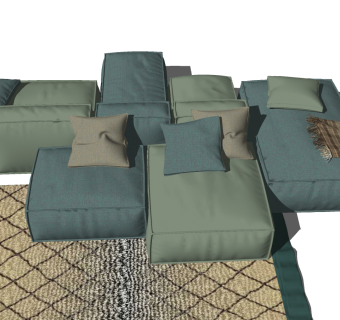 38现代布艺懒人沙发  坐垫 懒人沙发 休闲躺椅 脚踏  单人沙发su草图模型下载