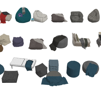 44现代风格懒人沙发 单人沙发 休闲沙发 懒人椅脚踏矮凳 墩子 坐垫 靠垫 沙发椅su草图模型下载