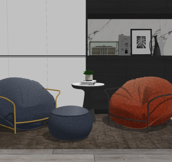 50现代风格懒人沙发茶几组合 边几 茶几 陈设 摆件 布艺懒人沙发 懒人躺椅 单人休闲沙发  单人沙发su草图模型下载