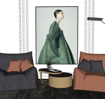 52现代懒人沙发边几落地灯组合  布艺懒人沙发 懒人躺椅 单人休闲沙发  单人沙发su草图模型下载