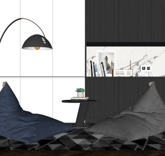 54现代懒人沙发落地灯边几组合 懒人椅 凳子 边几 落地灯 陈设 摆件 地毯su草图模型下载