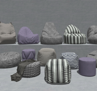 82现代风格懒人沙发 单人沙发 休闲沙发 懒人椅脚踏矮凳 墩子 坐垫 靠垫 沙发椅su草图模型下载