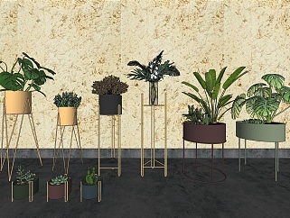 植物<em>盆栽装饰</em>植物金属置物架su草图模型下载