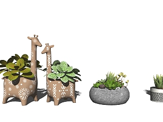 景观植物 装饰植物摆件 <em>梅花</em>鹿盆栽su草图模型下载