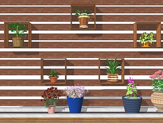 现代<em>景观装饰</em>植物 植物墙 装饰木质植物架子组合su草图...