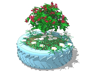 <em>工业</em>风装饰植物 <em>车</em>轮胎树池 装饰植物 su草图模型下载